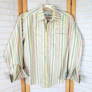 Mens Dress Shirt Size Med 16 Striped French Cuffs Bold Color Linea Dome Chemise